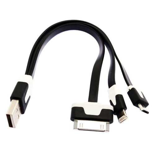 AussieSuperStore Homeware Supplies 3 in 1 USB Charging Cord Flat Cable For iPhone & Samsung Black CB3IN1CABLEBLK